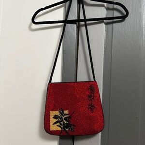 Chico’s Asian inspired beaded zippered Red and Black Women's Shoulder Bag